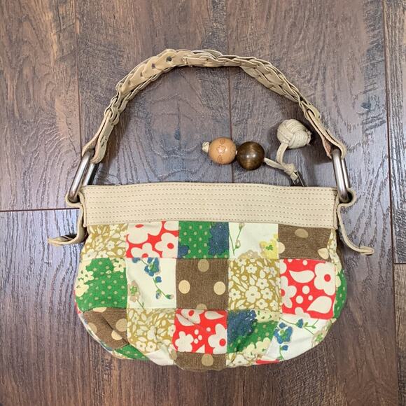 Fossil Patchwork Leather/Canvas Hobo Cream/Tan/Orange Bag - Picture 2 of 7